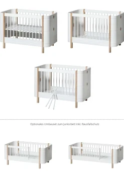 Babybett 'Wood Mini+' Weiß / Eiche 122-162 x 68 cm