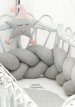 Bettschlange geflochten Strick grau XL