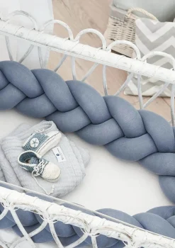 Bettschlange geflochten Strick blau