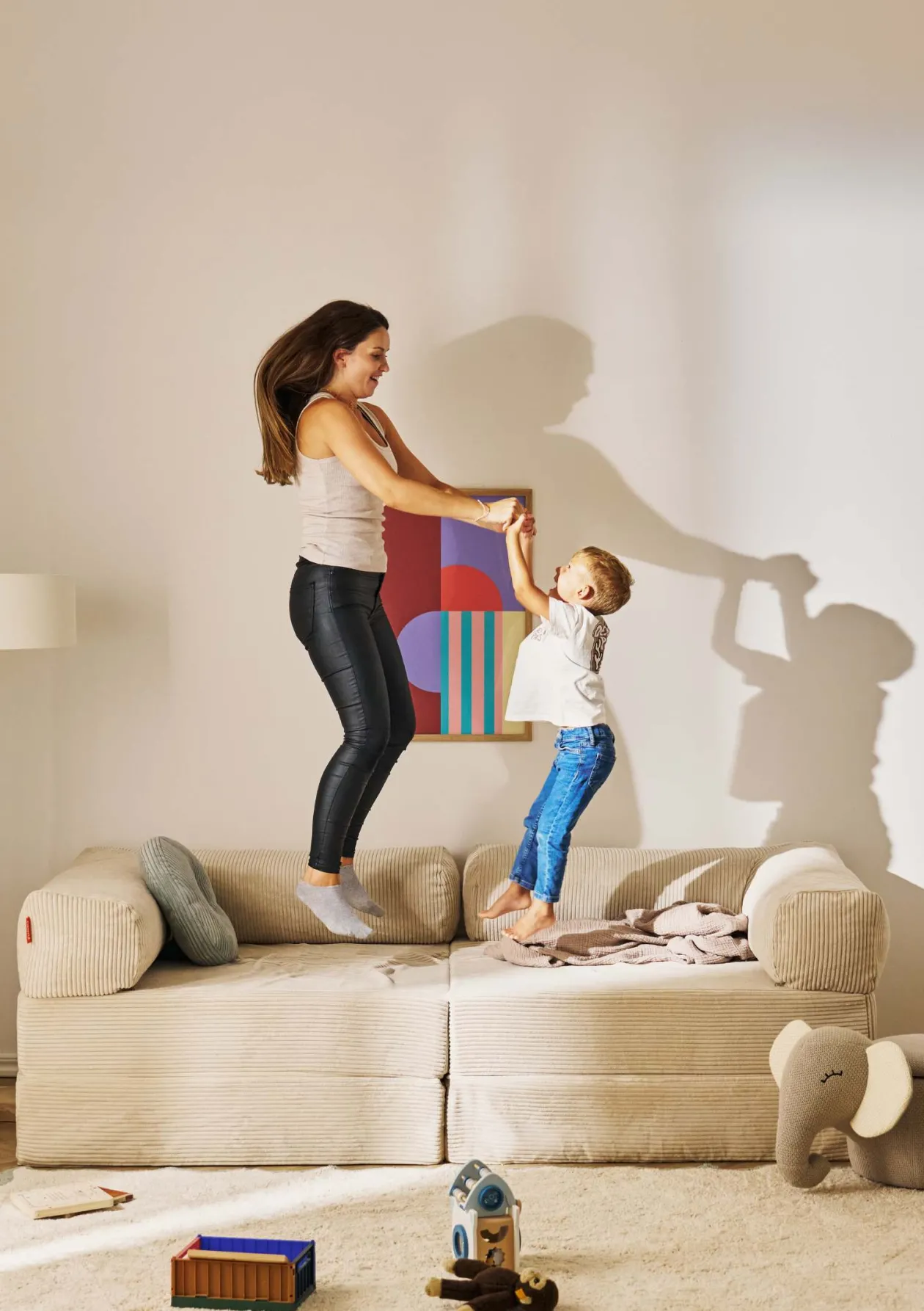 Family Sofa Cord Creme Beige