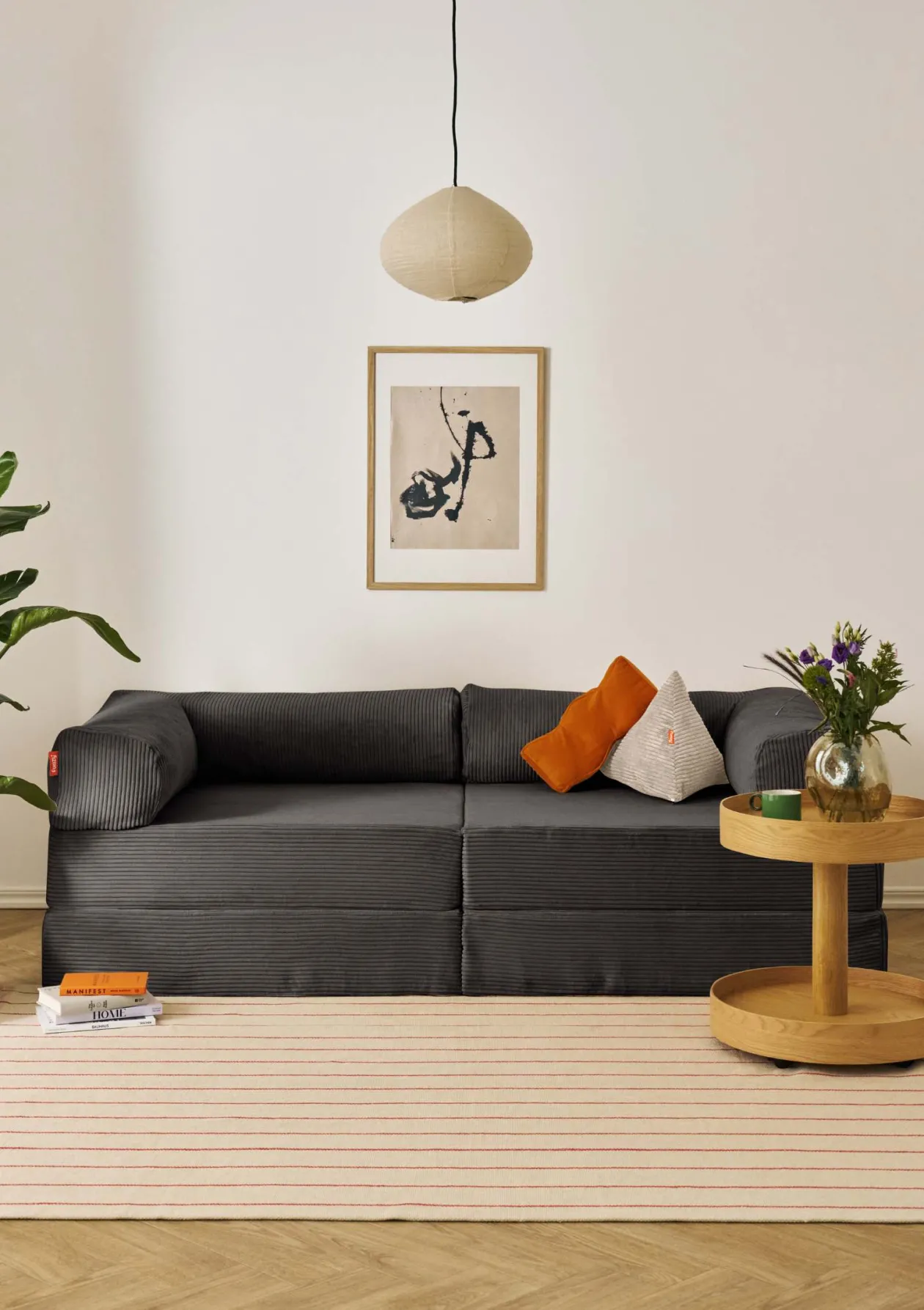 Family Sofa Cord Kiesel Grau