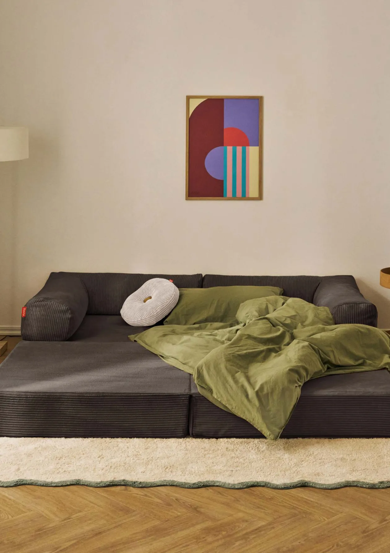 Family Sofa Cord Kiesel Grau