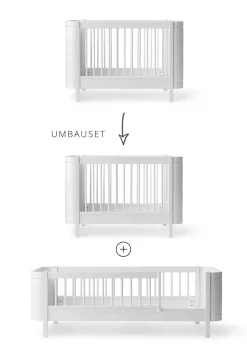 Geschwisterset für 'Wood Mini+' Babybett inkl. Junior-Erweiterung zu zwei Betten Weiß