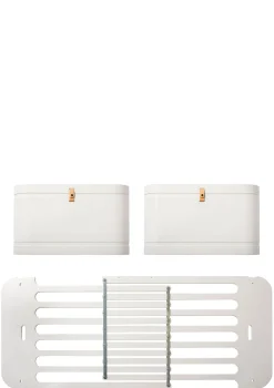 Geschwisterset für 'Wood Mini+' Babybett inkl. Junior-Erweiterung zu zwei Betten Weiß / Eiche