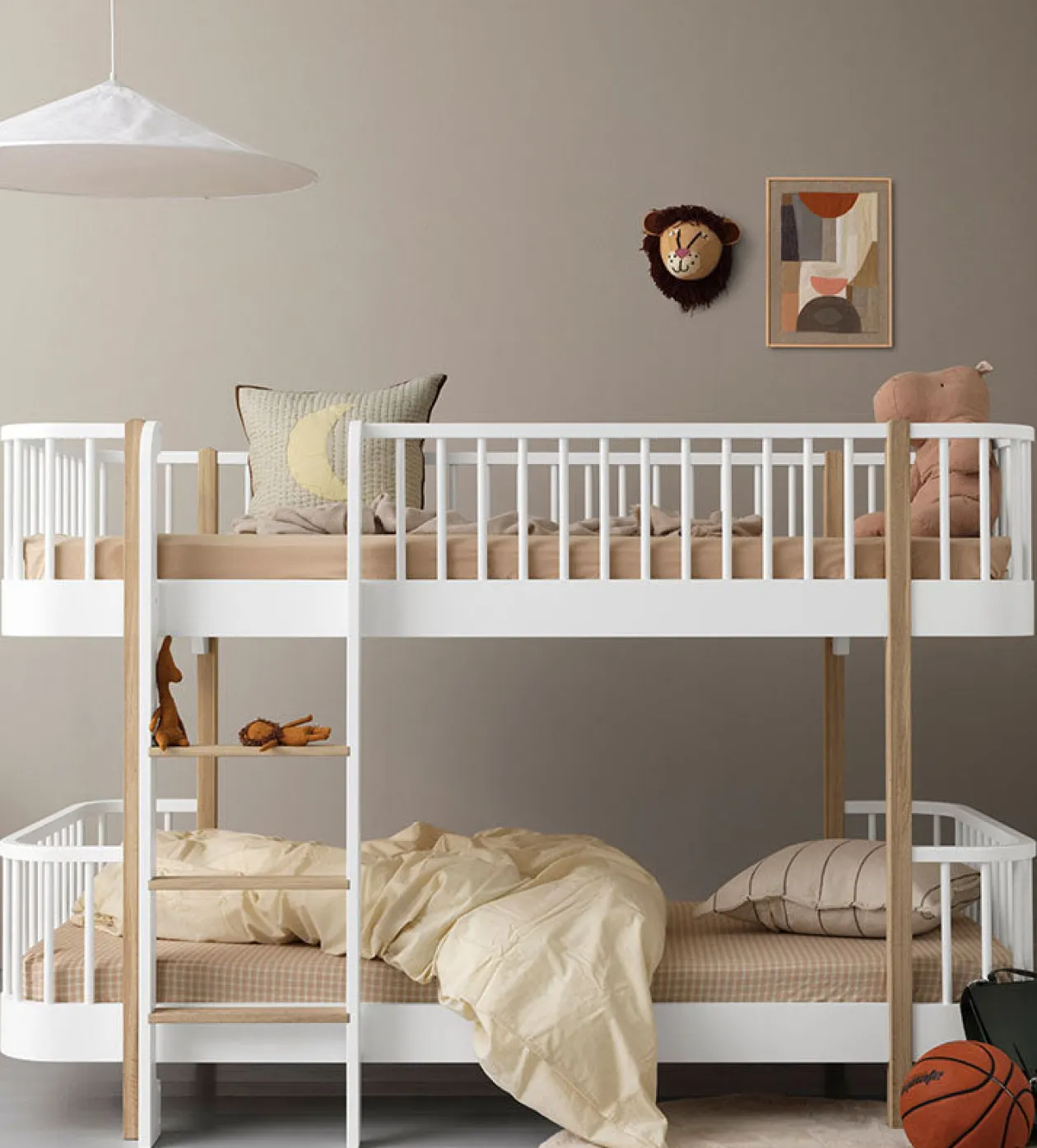 halbhohes Etagenbett 'Wood Original' Weiss / Eiche 200 x 90 cm