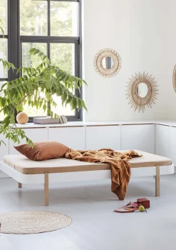 Lounger Bett 'Wood' weiß/eiche 200 x 90/120 cm