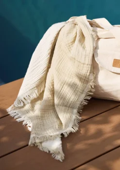 Musselin Decke 'Fringe' Olive Green 120 x 120 cm