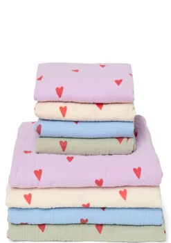 Musselin Mulltuch 'Swaddle Print Medium' Light Blue Hearts 70 x 70 cm