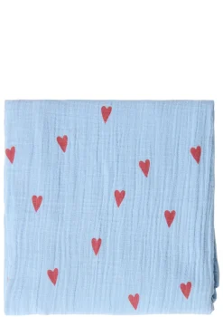 Musselin Mulltuch 'Swaddle Print Large' Light Blue Hearts 120 x 120 cm