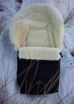 Premium Lammfell-Fußsack für Babywanne & Kinderautositz midnight black