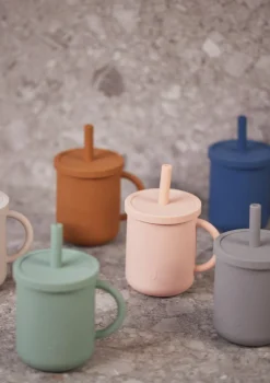 Silikon Becher mit Trinkhalm Jeans Blue