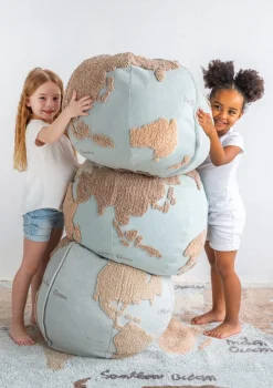 Sitzpouf 'World Map' Natural / Blue