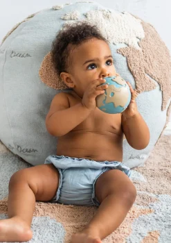 Sitzpouf 'World Map' Natural / Blue