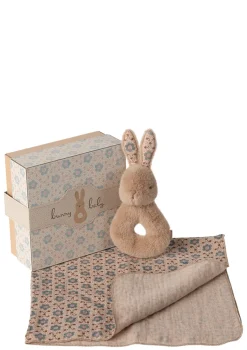 2-tlg. Rassel Set 'Kaninchen' creme pfirsich