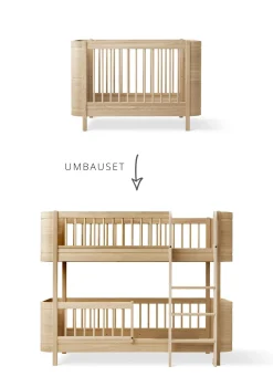 Umbauset für 'Wood Mini+' Babybett inkl. Junior-Erweiterung zum halbhohen Etagenbett Eiche