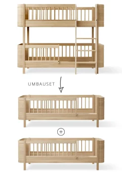 Umbauset für 'Wood Mini+' halbhohes Etagenbett zu zwei Juniorbetten Eiche