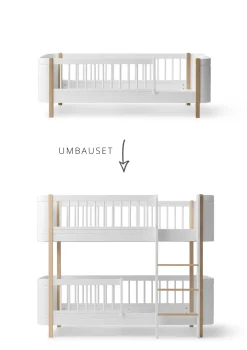 Umbauset für 'Wood Mini+' Juniorbett zum halbhohen Etagenbett Weiß / Eiche