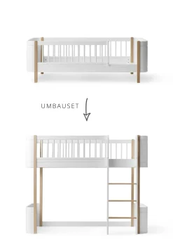 Umbauset für 'Wood Mini+' Juniorbett zum halbhohen Hochbett Weiß / Eiche