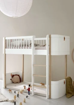 Umbauset für 'Wood Mini+' Juniorbett zum halbhohen Hochbett Weiß / Eiche