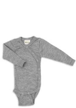 Wolle/Seide Wickelbody Langarm hellgrau melange