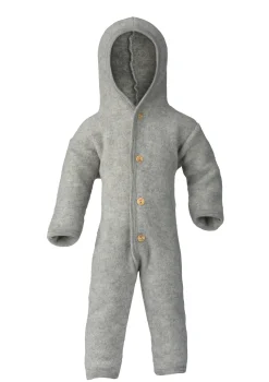 Wollfleece Overall mit Kapuze hellgrau melange