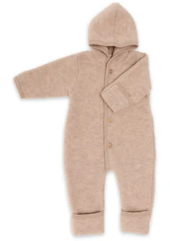 Wollfleece Overall mit Kapuze sand melange
